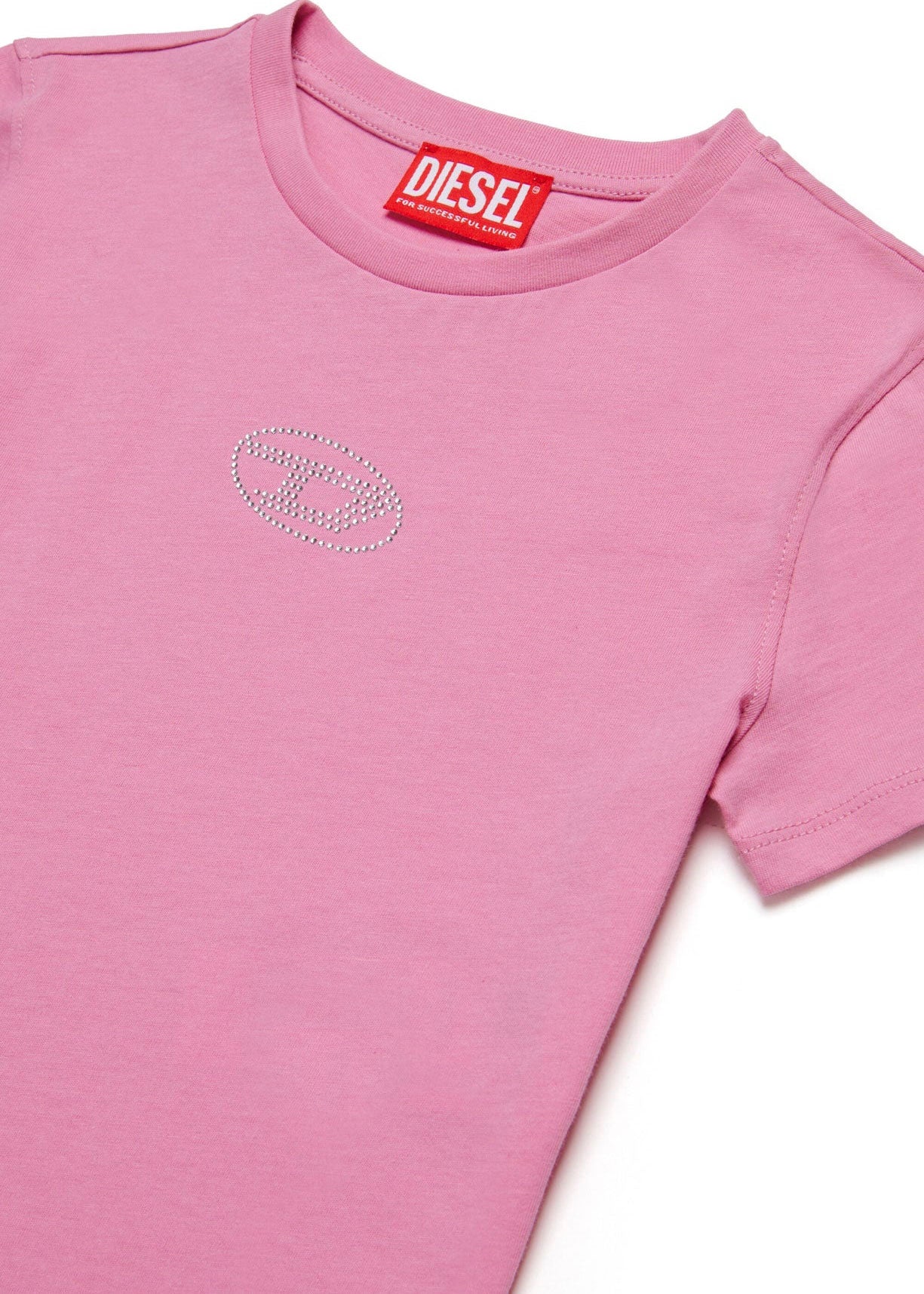 Diesel Kids T-Shirt con Oval D in Strass per Bambine (dettaglio)
