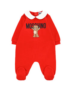 Moschino Kids Tutina Rossa con Logo per Neonati