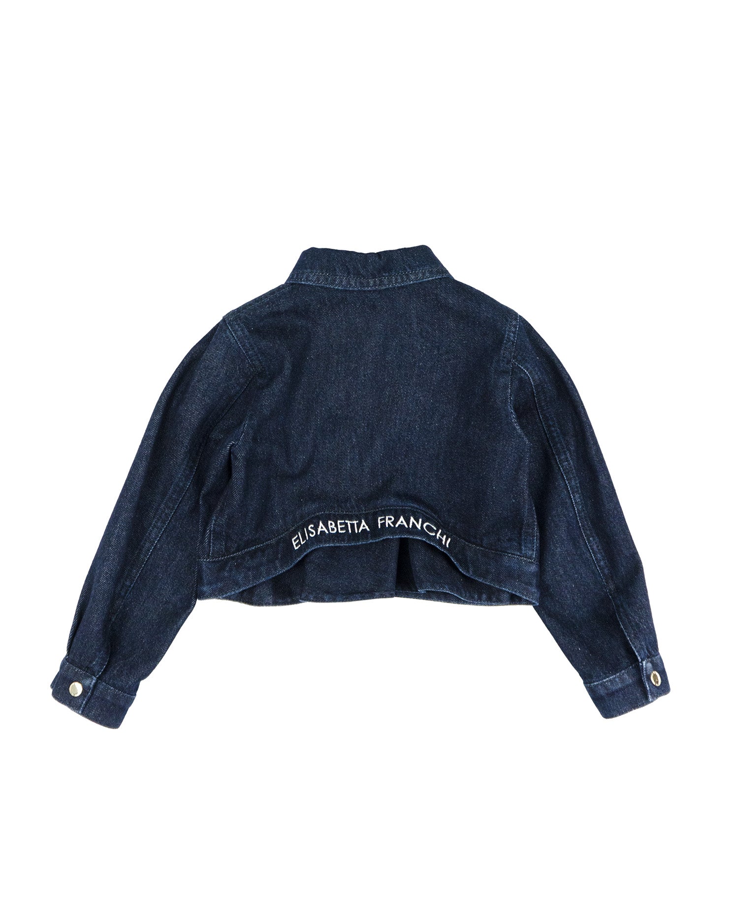Elisabetta Franchi La Mia Bambina Giubbino in Denim Blu con Ricamo sul Retro per Neonate