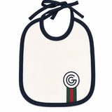 Gabriella Gucci Kids Bavetta Quadrata Felpa Bianco Bordo Nero con Logo per Neonati