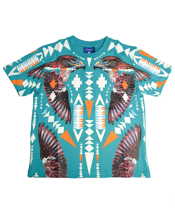 Marcelo Burlon County of Milan Kids T-Shirt Petrolio con Stampa per Bambini