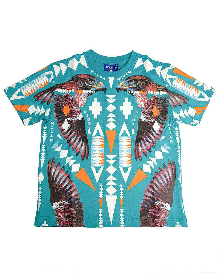 Marcelo Burlon County of Milan Kids T-Shirt Petrolio con Stampa per Bambini