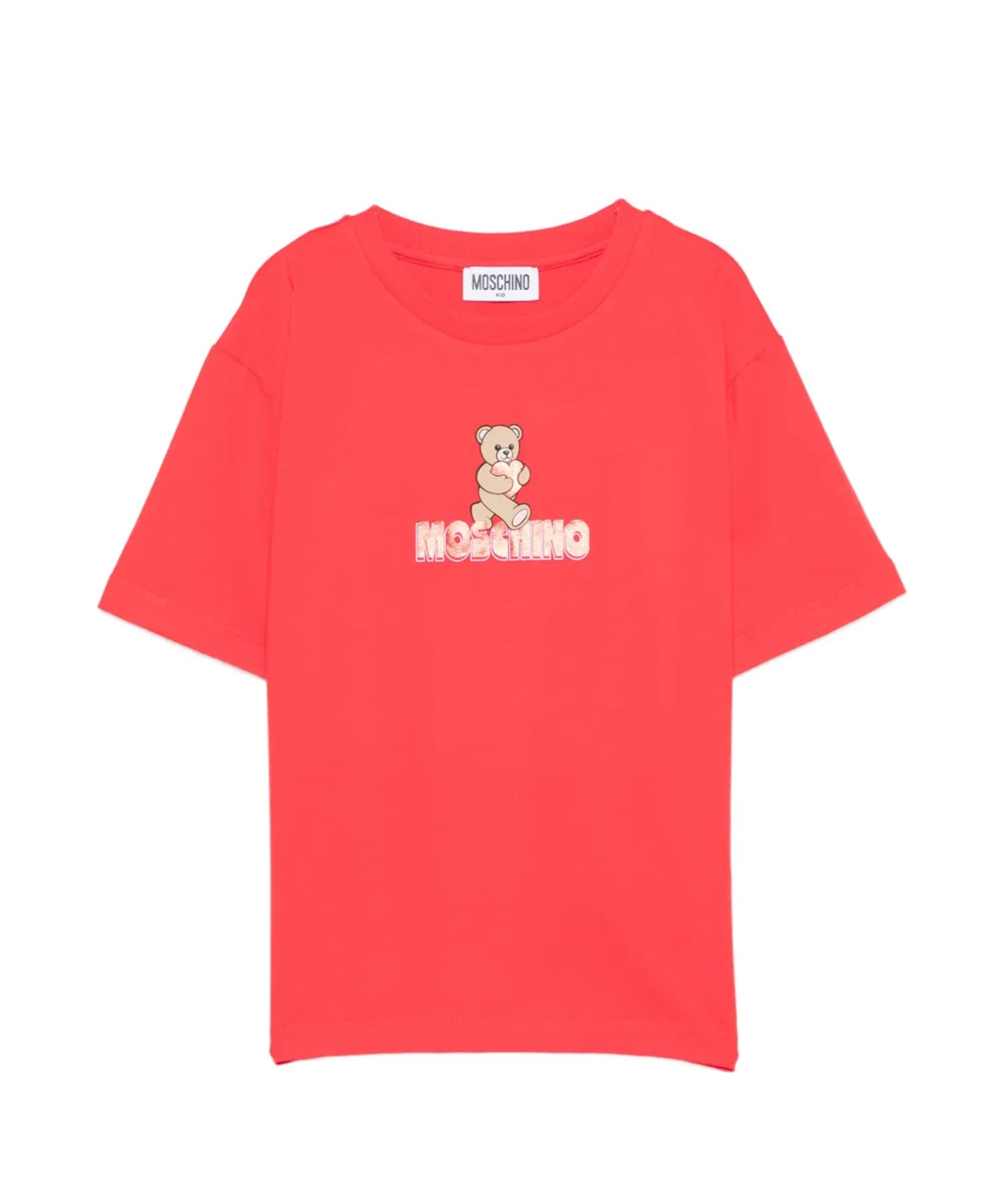 Moschino Kids Maxi T-Shirt Rossa con Logo Teddy Bear per Bambine