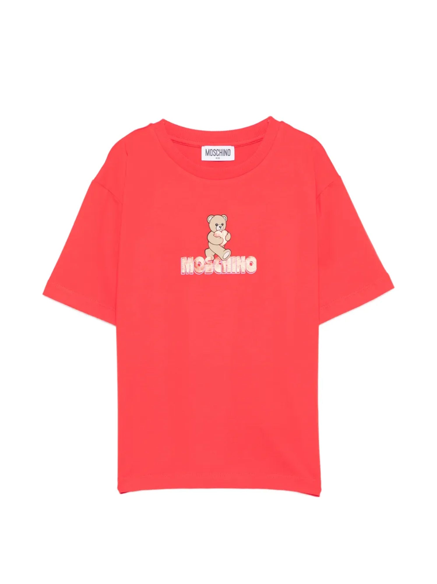 Moschino Kids Maxi T-Shirt Rossa con Logo Teddy Bear per Bambine