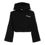 Palm Angels Kids Felpa Crop Nero con Cappuccio e Bande con Logo per Bambine
