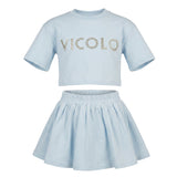 Vicolo Kids Completo Celeste con Logo Brillantinato per Bambine