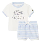 Lacoste Kids Completo T-Shirt+Bermuda Bianco e Cielo per Neonati