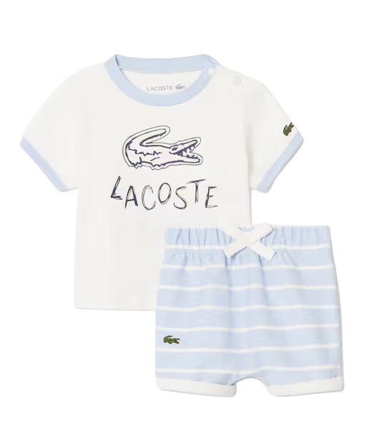 Lacoste Kids Completo T-Shirt+Bermuda Bianco e Cielo per Neonati