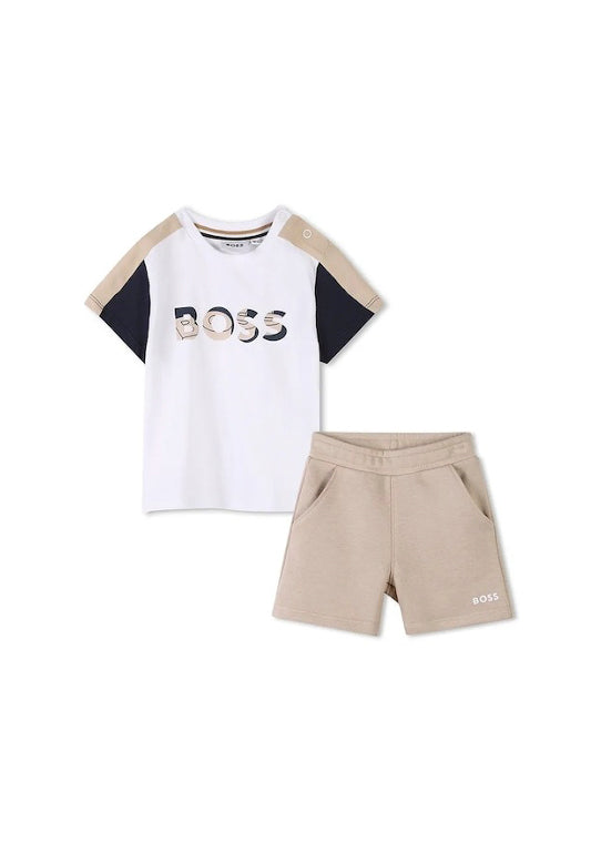 Boss Kids T-shirt con Logo con Shorts Sabbia per Neonati