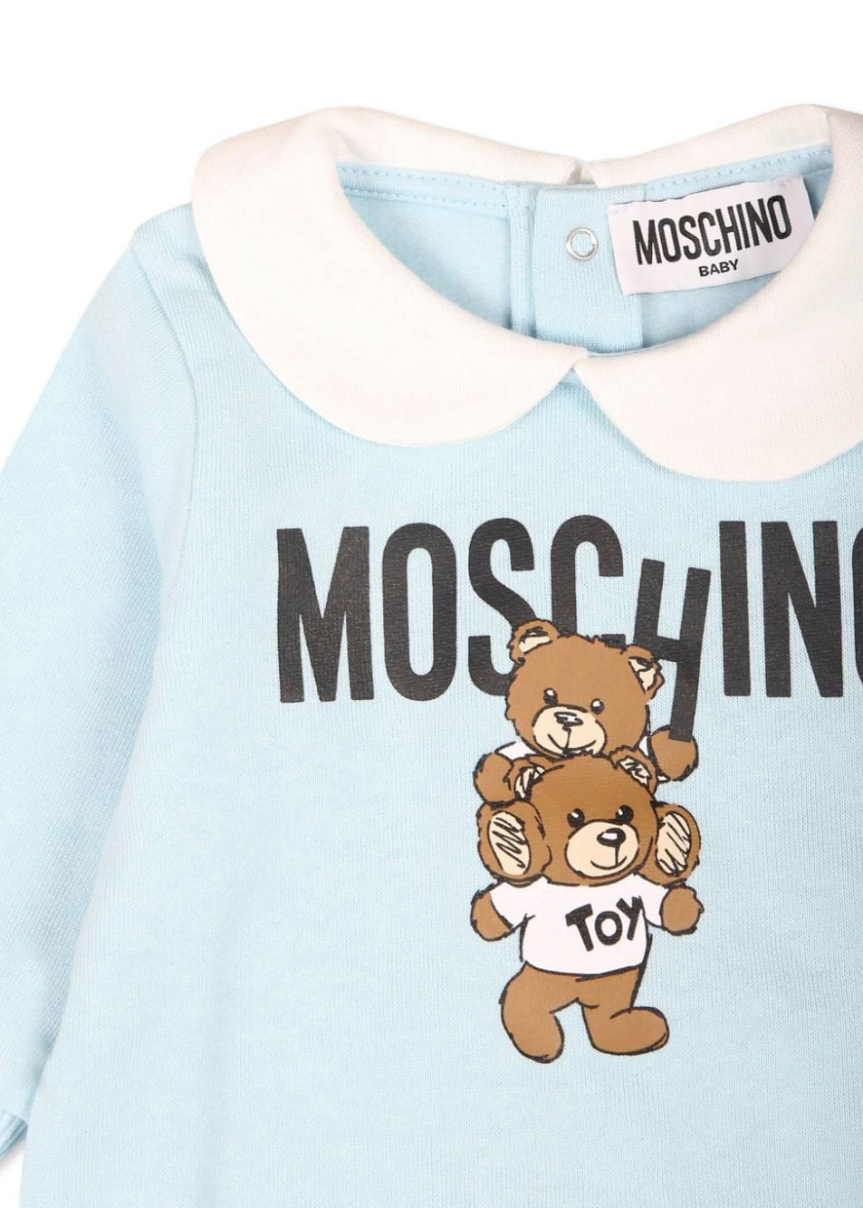 Moschino Kids Tutina Cielo con Stampa Logo Teddy Bear per Neonati (dettaglio)