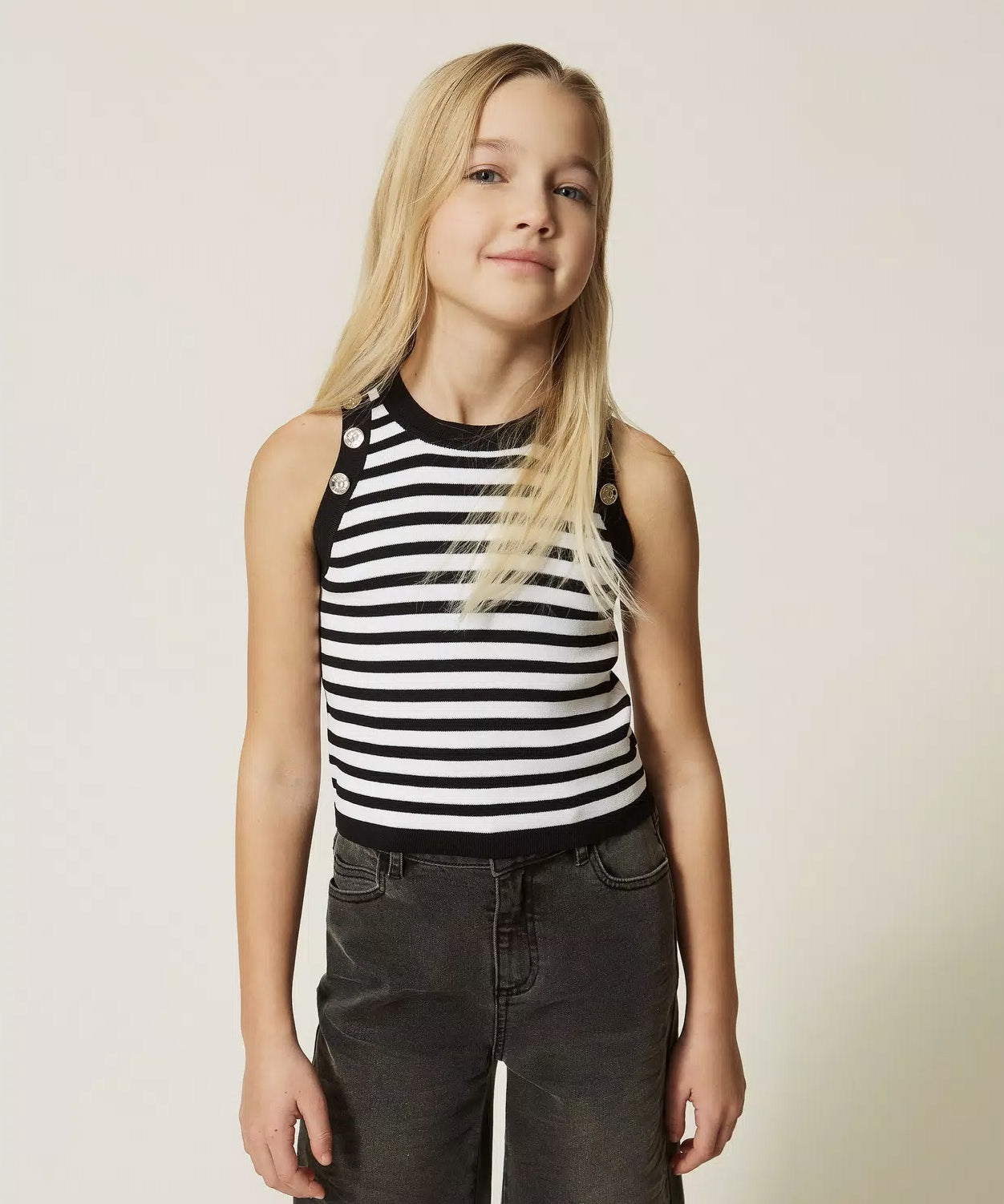 Twinset Kids Canotta a Strisce Bianco e Nero per Bambina