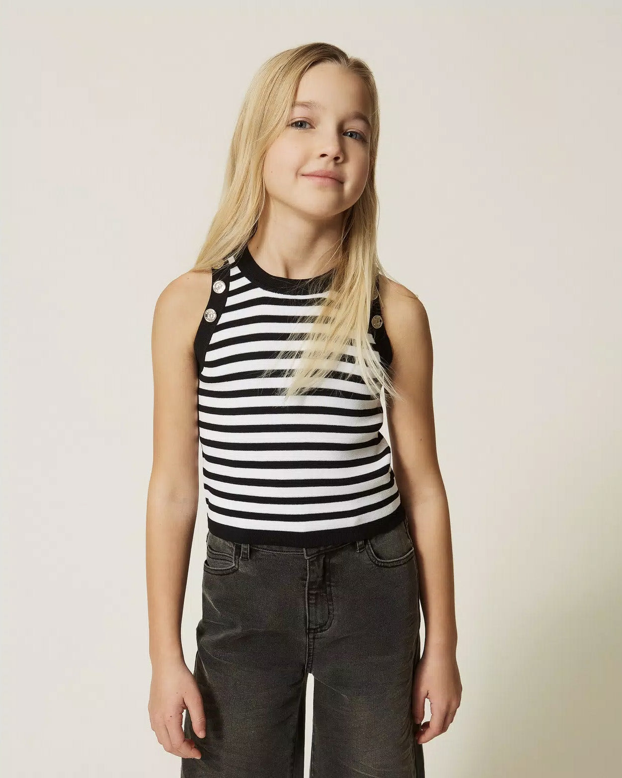 Twinset Kids Canotta a Strisce Bianco e Nero per Bambina