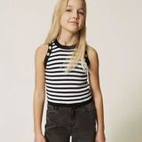 Twinset Kids Canotta a Strisce Bianco e Nero per Bambina