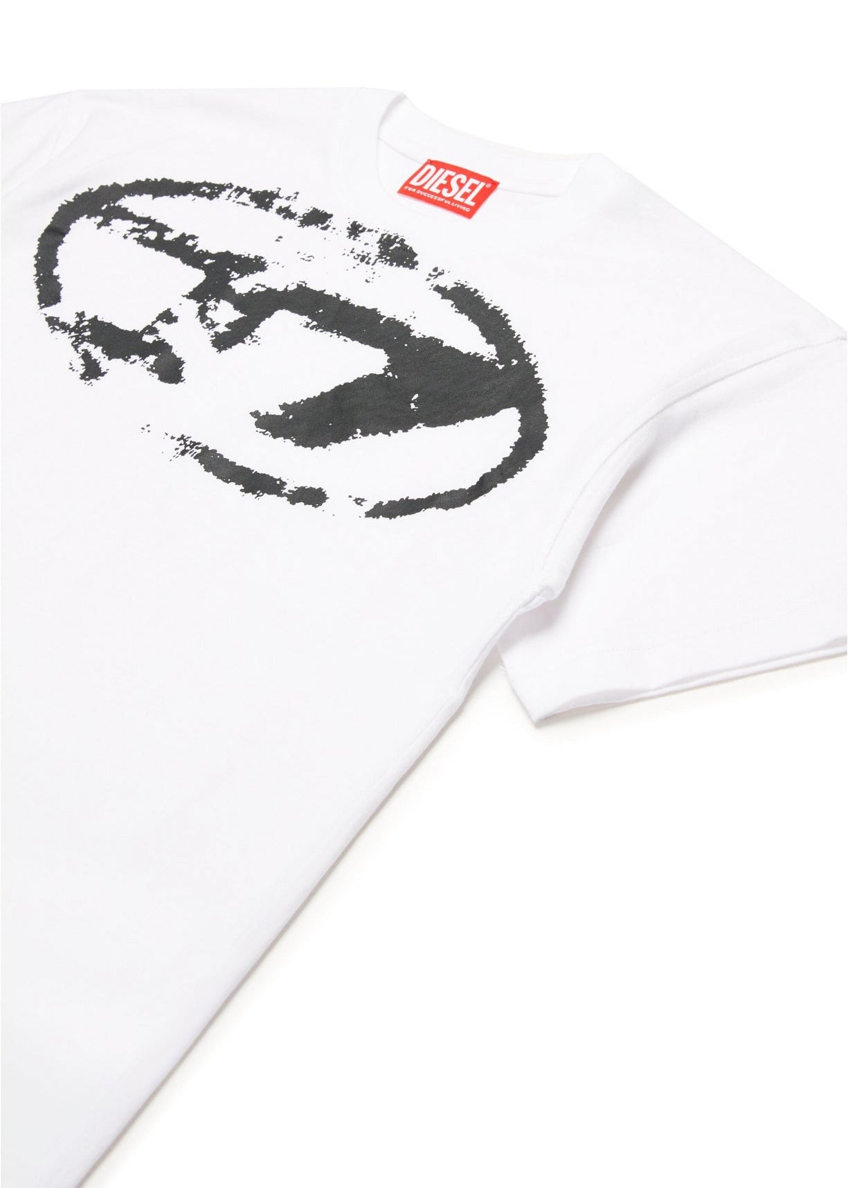 Diesel Kids T-shirt Bianca Used Effect con Oval D