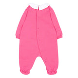 Moschino Kids Tutina Fuxia con Colletto Bianco e Stampa Teddy Bear con Logo per Neonate