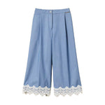 Twinset Kids Pantalone Cielo con Dettagli in Pizzo per Bambine