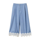 Twinset Kids Pantalone Cielo con Dettagli in Pizzo per Bambine