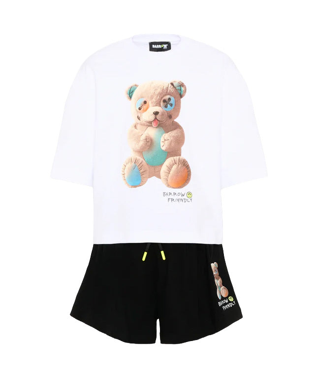 Barrow Kids Completo Bianco e Nero con Stampa Teddy Unisex