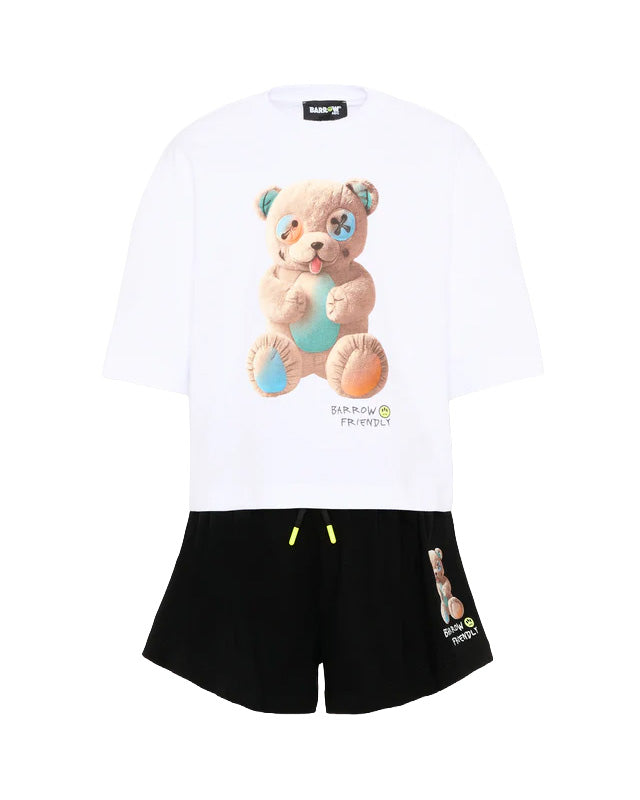 Barrow Kids Completo Bianco e Nero con Stampa Teddy Unisex