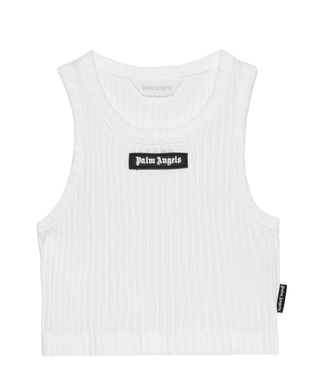 Palm Angels Kids Top Bianco a Costine con Logo per Bambine