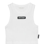 Palm Angels Kids Top Bianco a Costine con Logo per Bambine