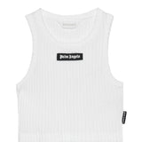Palm Angels Kids Top Bianco a Costine con Logo per Bambine
