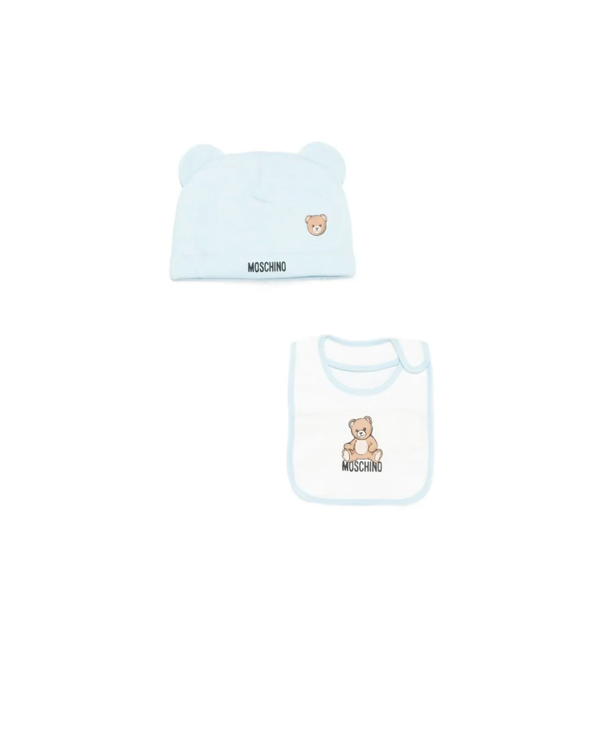 Moschino Kids Cappello con Bavetta Celeste con Logo per Neonati