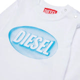 Diesel Kids T-Shirt Bianco con Stampa Celeste per Neonati