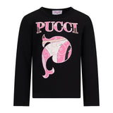 Emilio Pucci Kids T-Shirt Nero con Stampa Rosa per Bambine