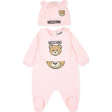 Moschino Kids Tutina con Capellino e Bavetta Rosa per Neonate