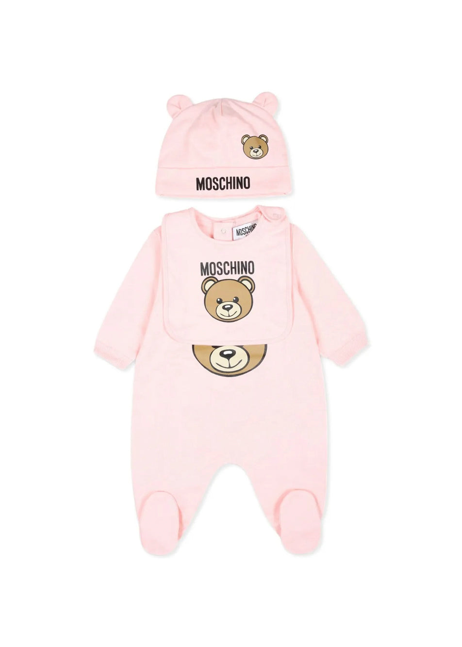 Moschino Kids Tutina con Capellino e Bavetta Rosa per Neonate