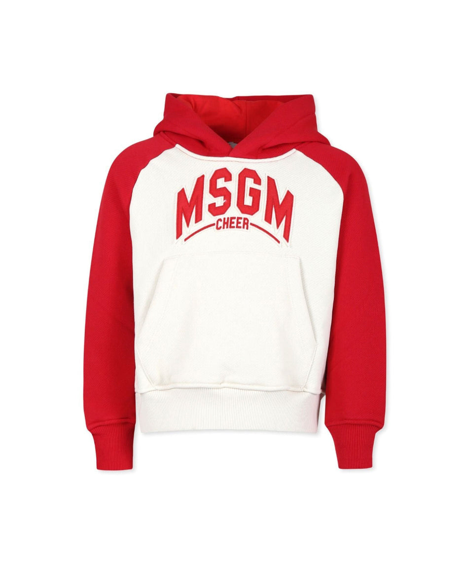 MSGM Kids Felpa Crema/Rosso con Cappuccio per Bambini