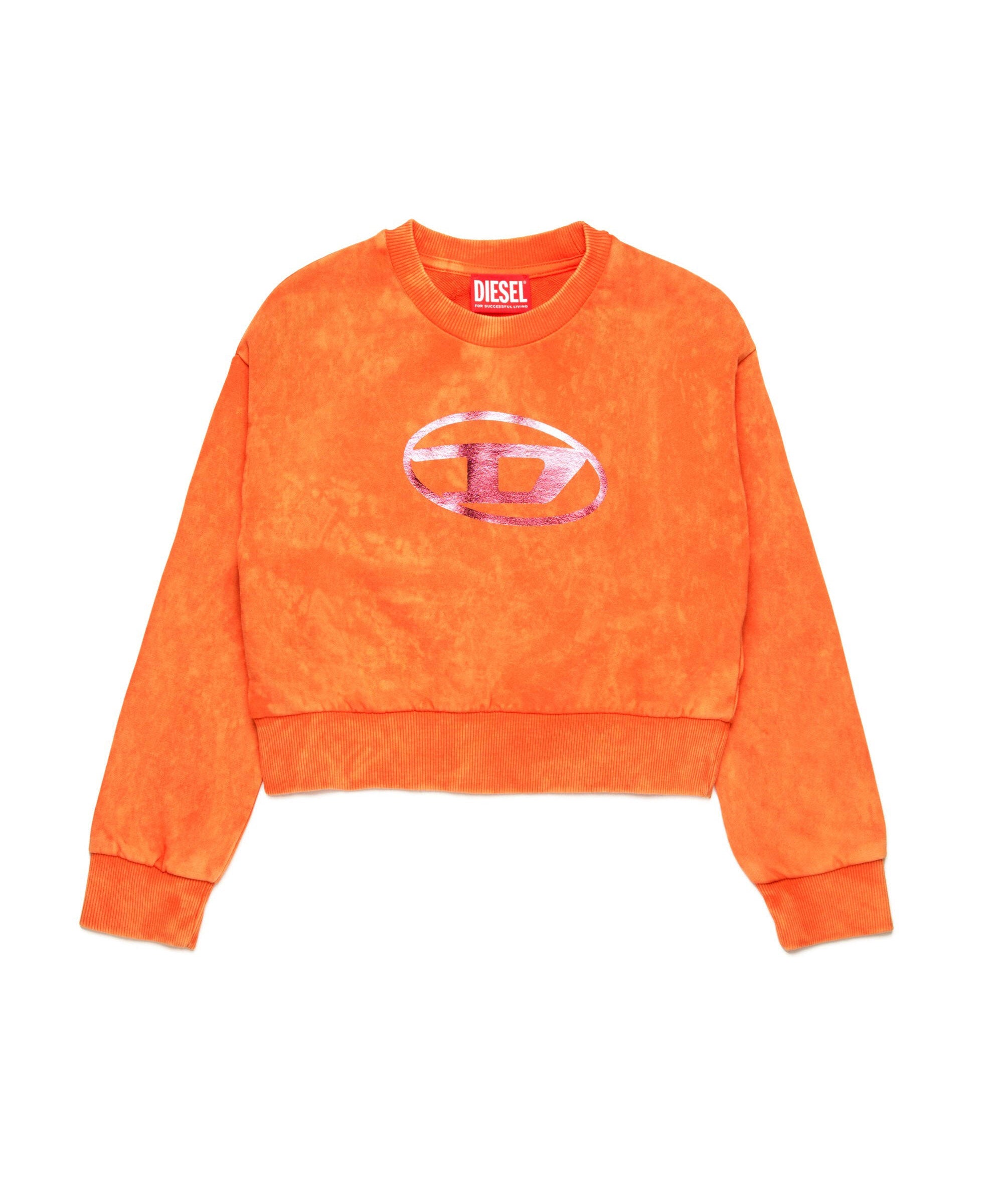 Diesel Kids Felpa Arancione Marmorizzata con Oval D per Bambine
