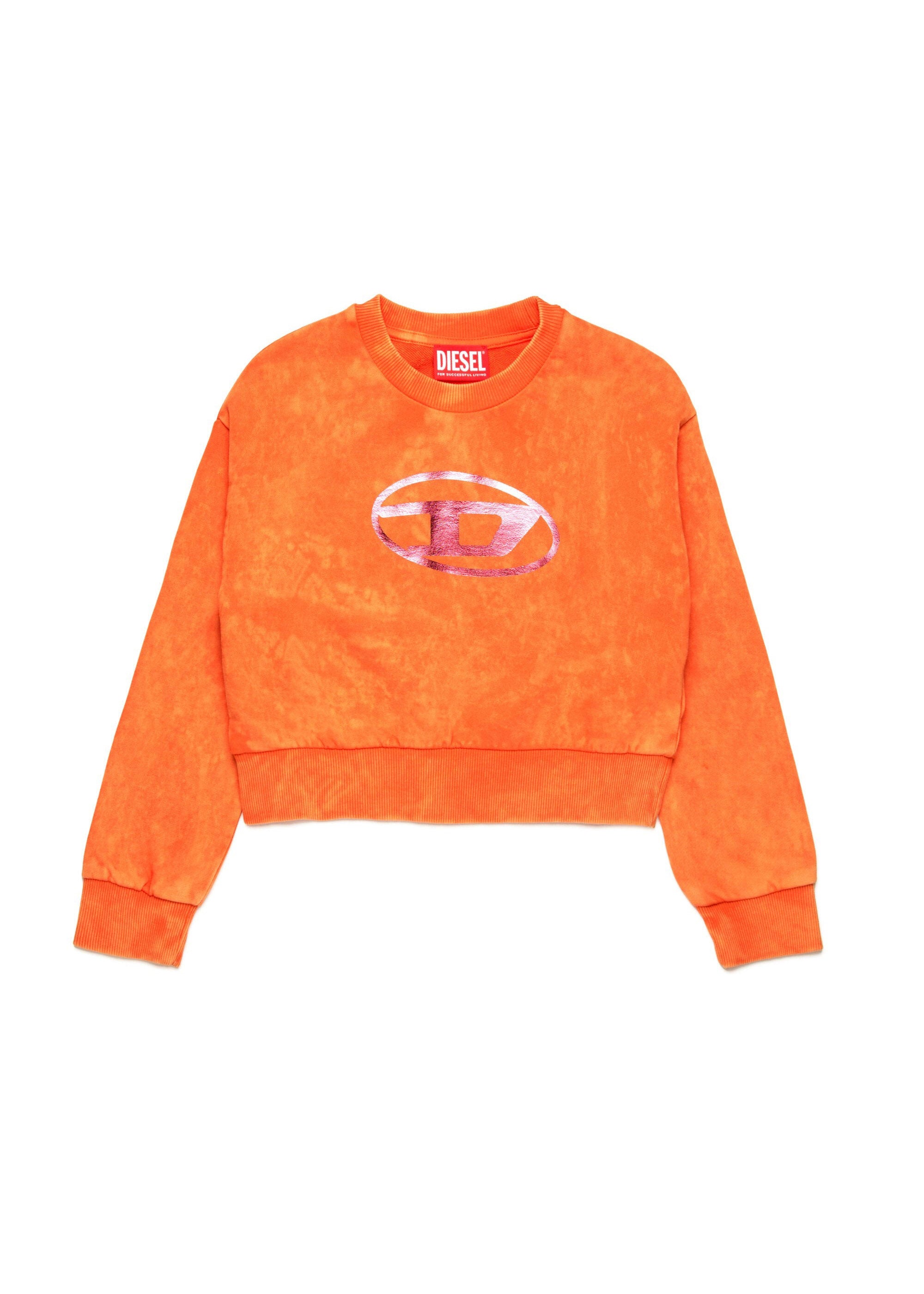 Diesel Kids Felpa Arancione Marmorizzata con Oval D per Bambine