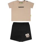 Barrow Kids T-shirt Sabbia con Stampa Retro con Shorts Neri per Neonati