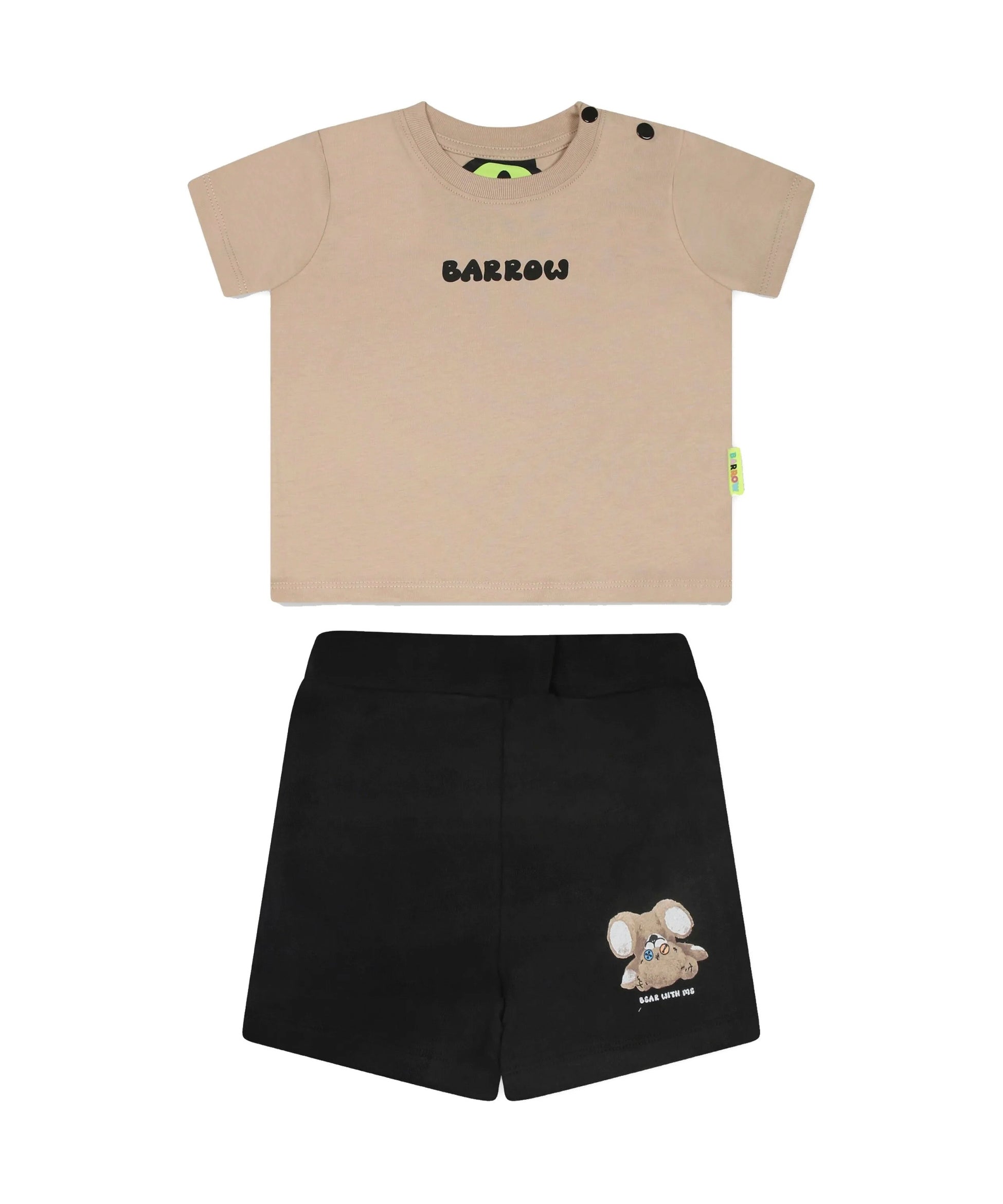Barrow Kids T-shirt Sabbia con Stampa Retro con Shorts Neri per Neonati