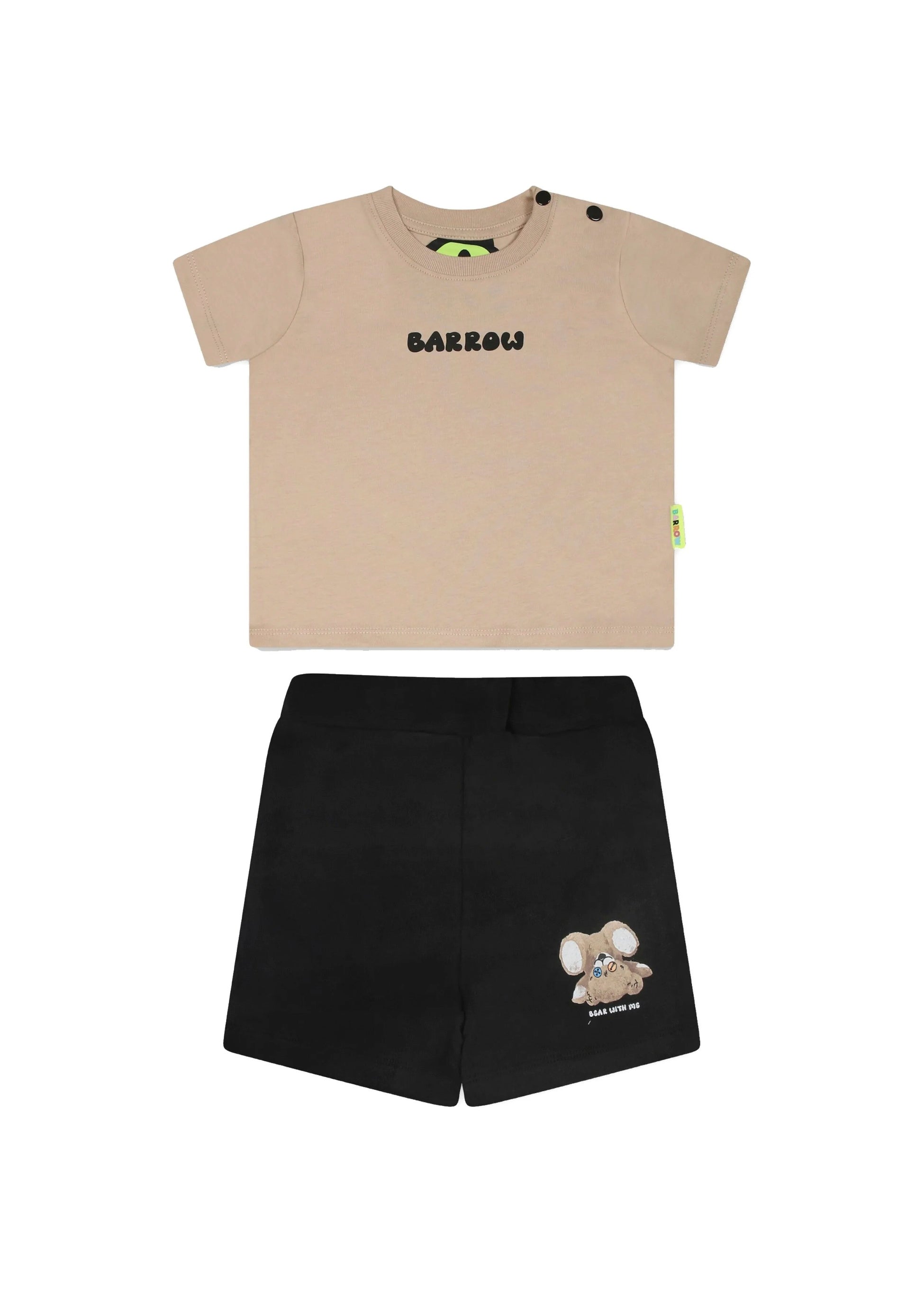 Barrow Kids T-shirt Sabbia con Stampa Retro con Shorts Neri per Neonati