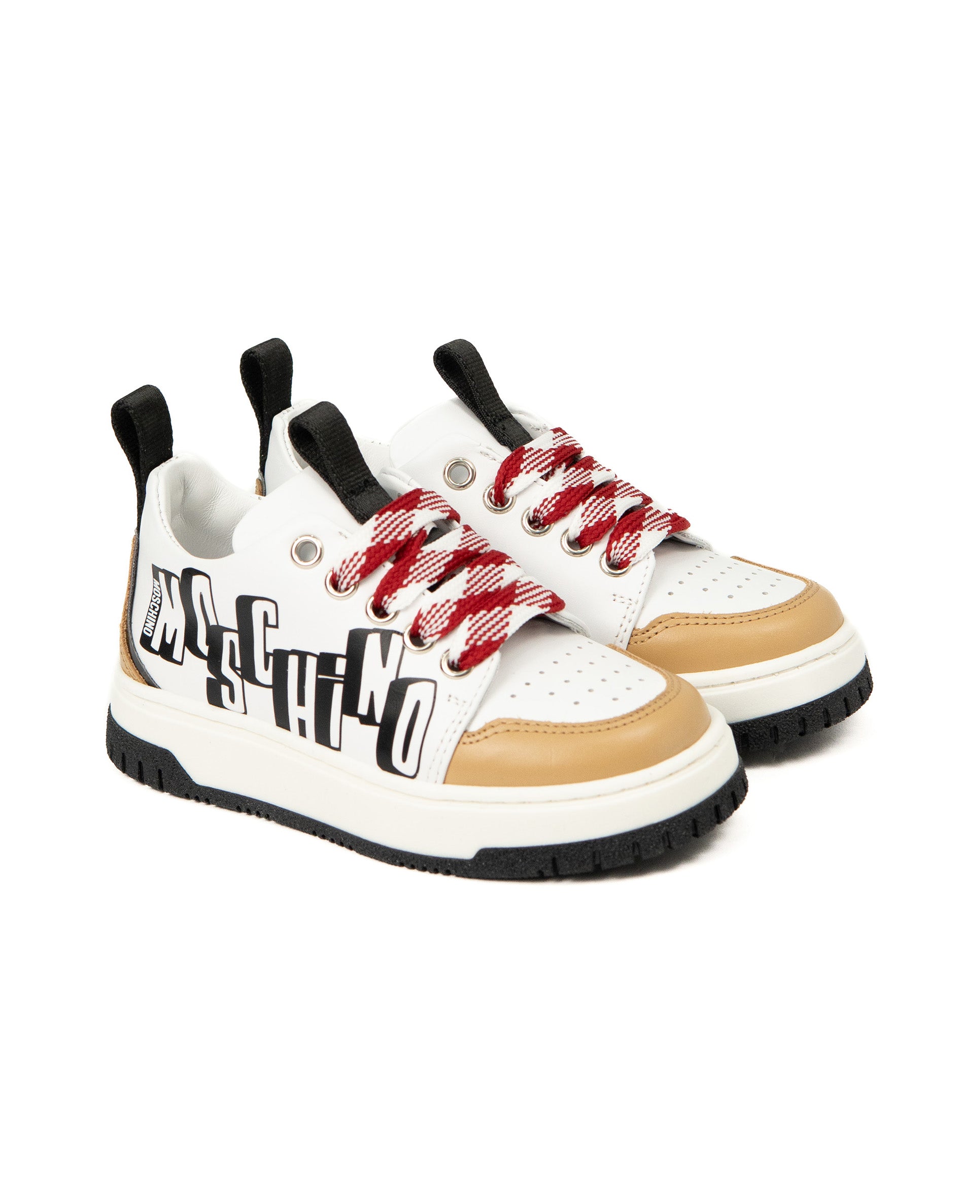 Moschino Kids Sneakers Bianco/Biscotto con Logo per Bambini
