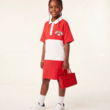 Moschino Kids Abito Rosso e Bianco con Logo per Bambine
