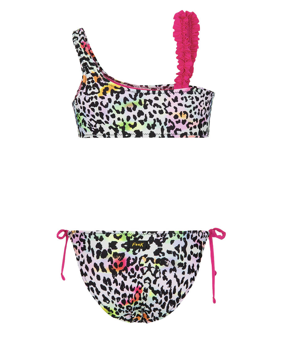 F**K Kids Costume Monospalla Leopardato Multicolor per Bambine