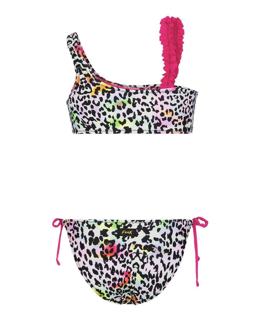 F**K Kids Costume Monospalla Leopardato Multicolor per Bambine