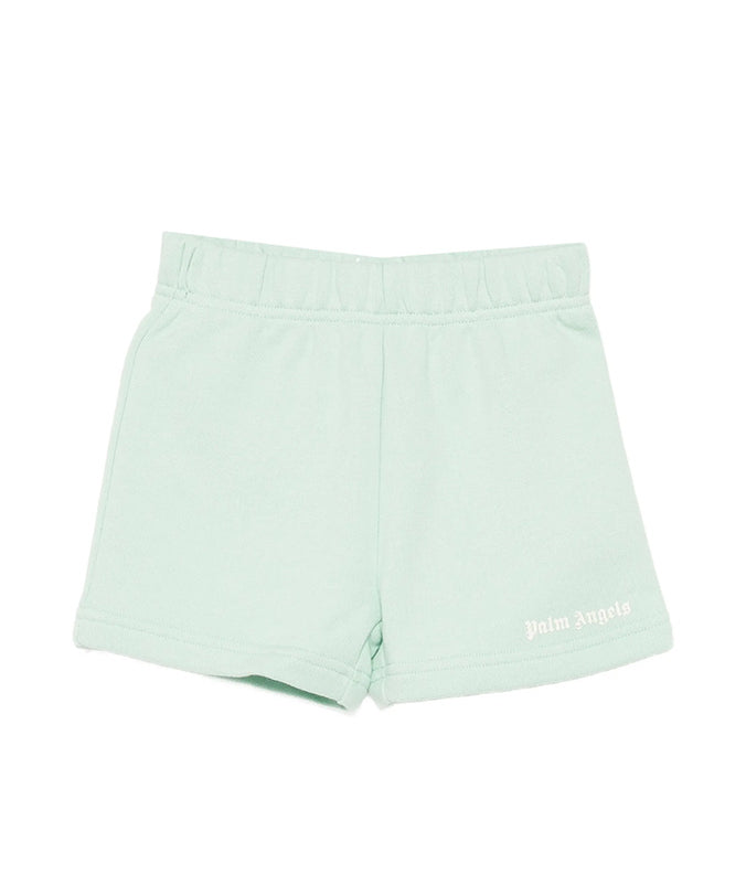 Palm Angels Kids Short Panna con Logo Celeste per Neonato