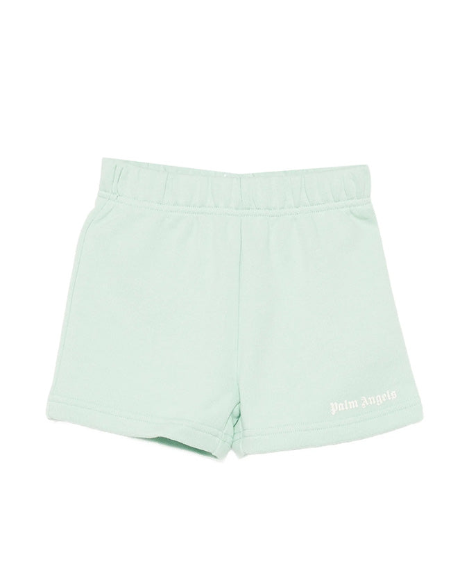 Palm Angels Kids Short Panna con Logo Celeste per Neonato