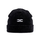 Elisabetta Franchi La Mia Bambina Cappello Ciniglia Nero con Logo Avorio per Bambine