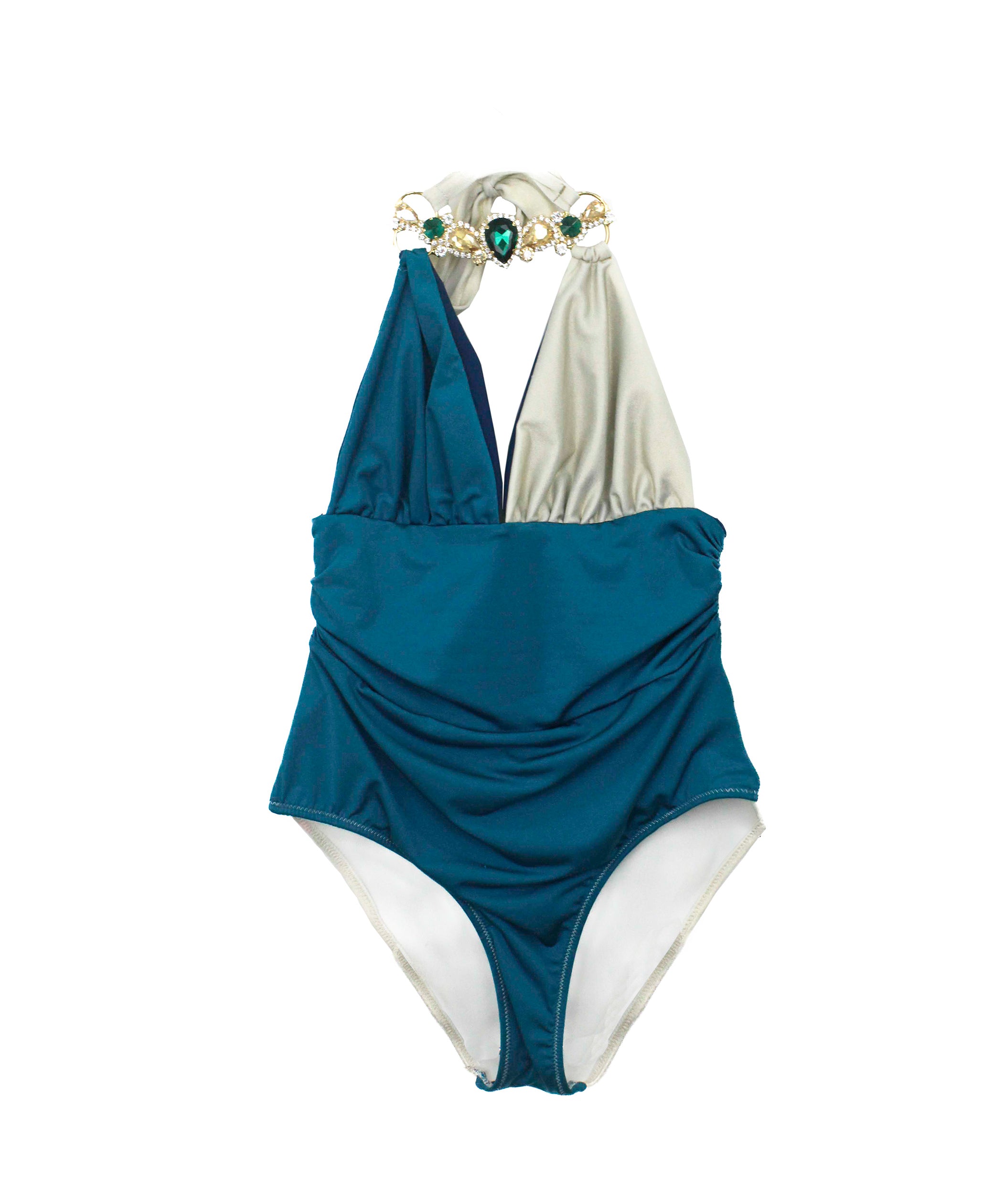 Ilaria Vitagliano Costume Monokini Ottanio/Oro per Bambine (fronte)