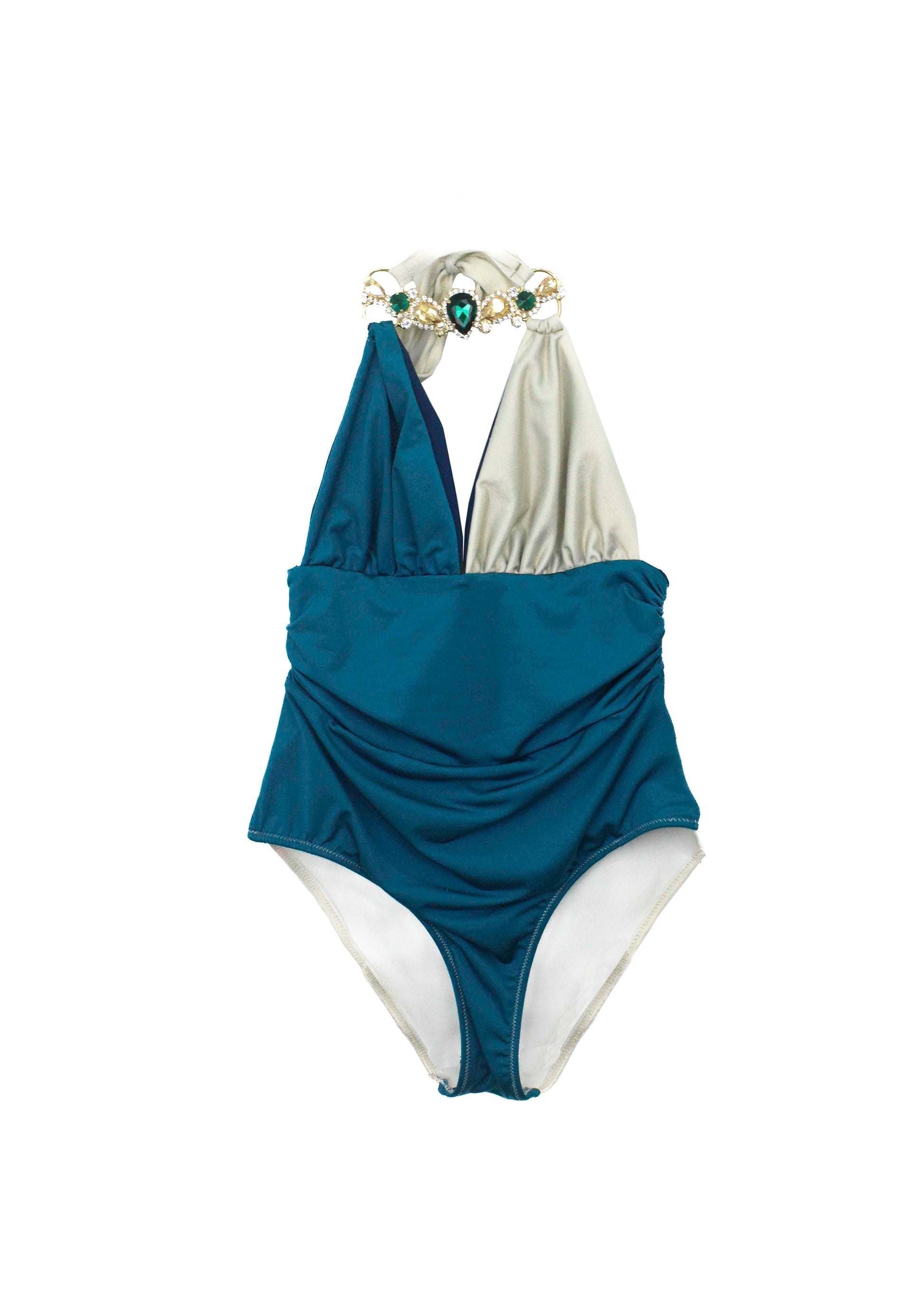 Ilaria Vitagliano Costume Monokini Ottanio/Oro per Bambine (fronte)