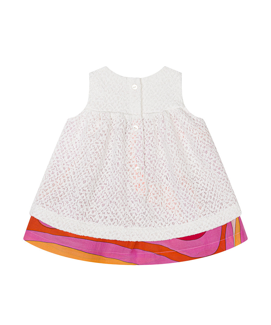 Emilio Pucci Kids Abito Fantasia Bianco e Rosa per Neonate
