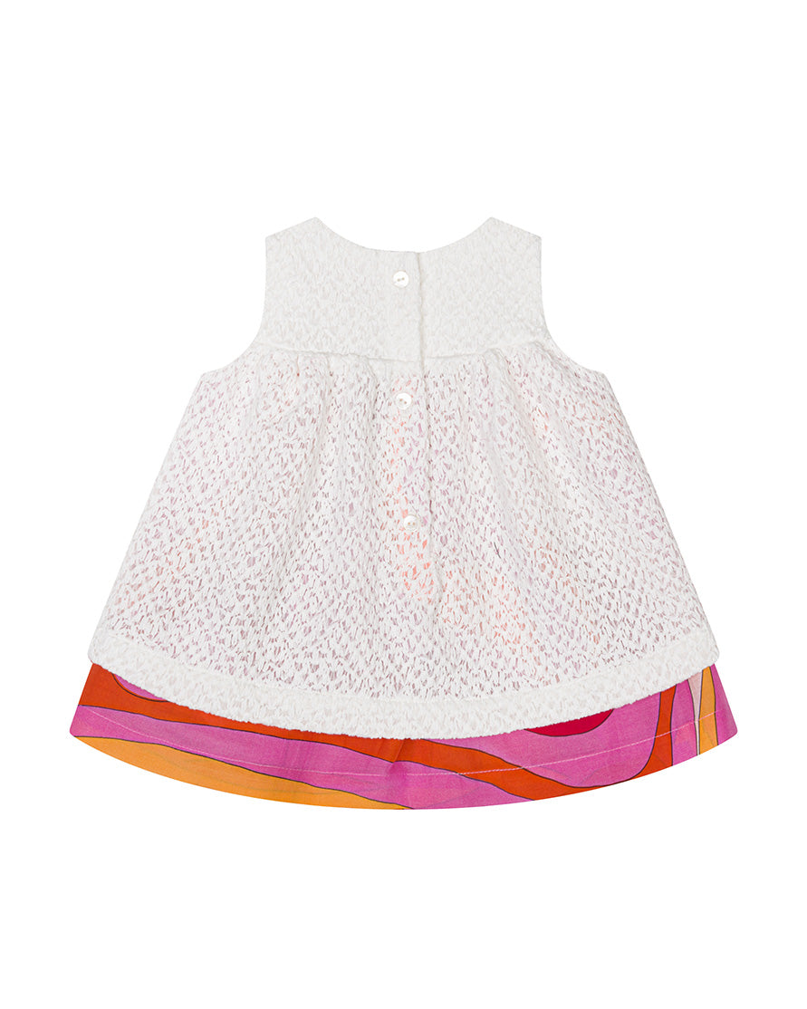 Emilio Pucci Kids Abito Fantasia Bianco e Rosa per Neonate