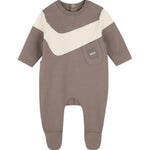 Hugo Boss Kids Tutina Intera Tortora in Cotone con Inserto Panna e Logo per Neonati