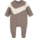 Hugo Boss Kids Tutina Intera Tortora in Cotone con Inserto Panna e Logo per Neonati